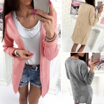 Fashion Solid Color Long Sleeve Hollow Out Knit Cardigan
