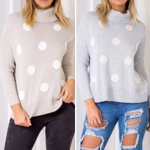 Fashion Dots Printed Long Sleeve Turtleneck High-low Hem Sweater