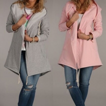 Fashion Solid Color Long Sleeve Hooded High-low Hem Coat