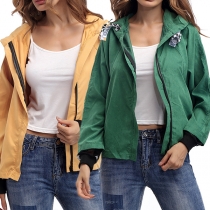 Casual Style Long Sleeve Hooded Solid Color Coat