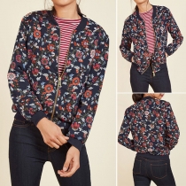 Retro Style Long Sleeve Stand Collar Printed Jacket
