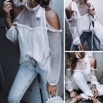 Sexy Off-shoulder Long Sleeve Solid Color Chiffon Top