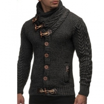 Retro Style Long Sleeve Single-breasted Solid Color Men's Sweater Coat
