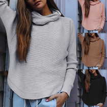 Fashion Solid Color Long Sleeve Turtleneck Knit Top 