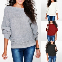 Fashion Solid Color Dolman Sleeve Round Neck Knit Top
