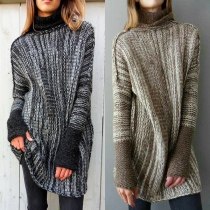 Fashion Contrast Color Long Sleeve Turtleneck Sweater