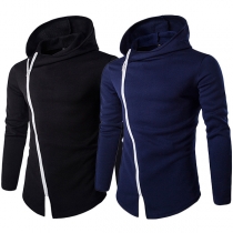 Fashion Solid Color Long Sleeve Oblique Zipper Men's Hoodie