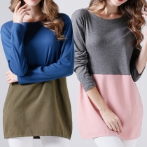 Fashion Contrast Color Long Sleeve Round Neck T-shirt Dress