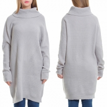 Fashion Solid Color Long Sleeve Turtleneck Loose Sweater Dress