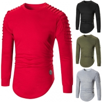 Simple Style Solid Color Long Sleeve Round Neck Arc Hem Men's Sweatshirt