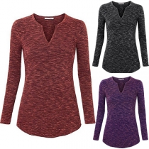 Fashion Long Sleeve V-neck Slim Fit T-shirt