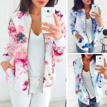 Fashion Long Sleeve Stand Collar Colorful Printed Coat
