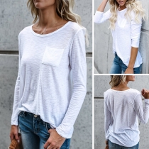Simple Style Long Sleeve Round Neck Solid Color T-shirt