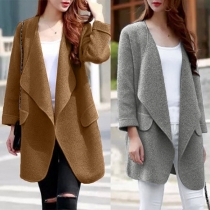 Fashion Solid Color Long Sleeve Lapel Loose Woolen Coat