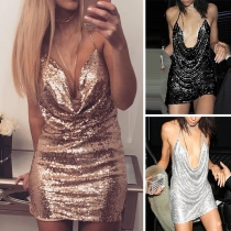 Sexy Backless Deep V-neck Sling Sequin Party Dress