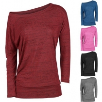 Simple Style Long Sleeve Oblique Shoulder Solid Color T-shirt