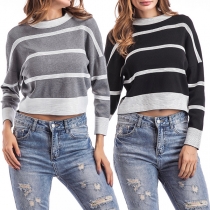 Fashion Long Sleeve Round Neck Striped Knit Top