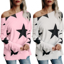 Fashion Long Sleeve Round Neck Stars Printed T-shirt