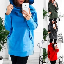 Casual Style Long Sleeve Solid Color Hooded Sweatshirt