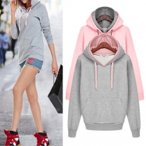 Fashion Contrast Color Long Sleeve Double-layer Hooded Sweatshirt
