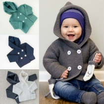 Fashion Solid Color Long Sleeve Double-breasted Hooded Sweater Coat for Kids