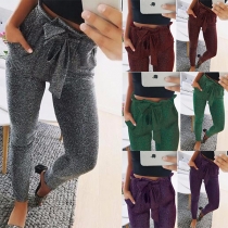 Sweet Style Lace-up Bowknot High Waist Casual Pants 