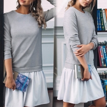 Fashion Contrast Color Long Sleeve Round Neck Sweatshirt Dress