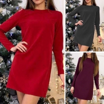 Sexy Cutout Lace-up Bowknot Long Sleeve Solid Color Dress