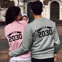Casual Style Numbers Printed Long Sleeve Round Neck Couple Sweatshirt
