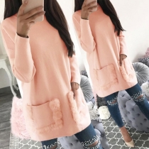 Fashion Solid Color Long Sleeve Round Neck Plush Spliced Sweatshirt