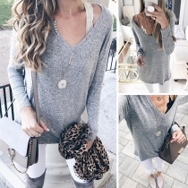Fashion Long Sleeve V-neck Casual T-shirt