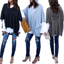 Chic Style 3/4 Sleeve High-low Hem Hooded T-shirt