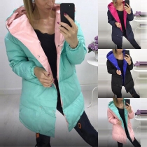 Fashion Contrast Color Long Sleeve Hooded Padded Coat 