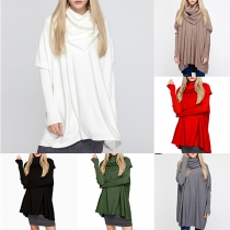 Fashion Solid Color Dolman Sleeve Turtleneck Loose Sweater