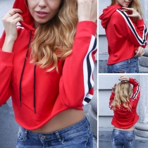 Fashion Contrast Color Long Sleeve Hooded Loose Sweatshirt