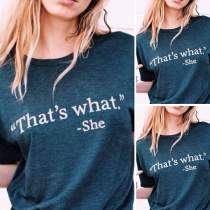 Fashion Letters Printed Short Sleeve Round Neck T-shirt