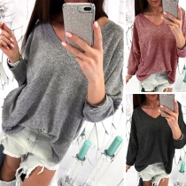 Fashion Solid Color Long Sleeve V-neck Knit Top