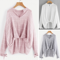 Fashion Long Sleeve V-neck High-low Hem Loose Blouse