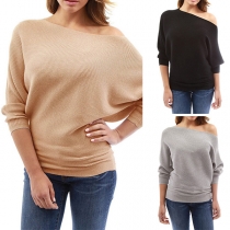 Fashion Dolman Sleeve Round Neck Solid Color Knit Top