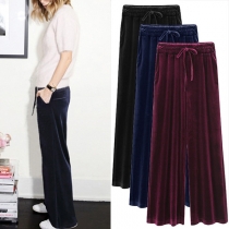 Fashion Solid Color Elastic Waist Wide-leg Pants