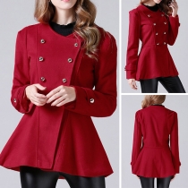 Fashion Solid Color Long Sleeve Double-breasted Slim Fit Coat