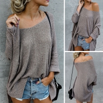 Fashion Solid Color Dolman Sleeve High-low Hem Loose Sweater