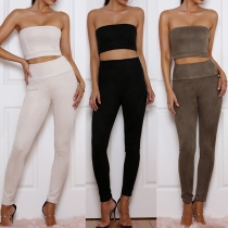 Fashion Solid Color High Waist Side Zipper Slim Fit Pants