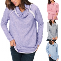 Fashion Contrast Color Long Sleeve Heaps Collar Loose Sweatshirt
