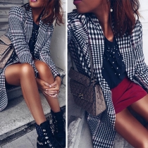 Fashion Long Sleeve Notched Lapel Slim Fit Plaid Overcoat