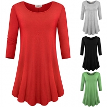 Simple Style Long Sleeve Round Neck Solid Color Dress