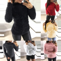 Fashion Solid Color Long Sleeve Plush T-shirt
