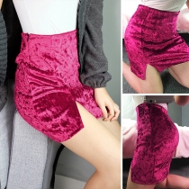 Fashion Solid Color High Waist Slit Hem Bust Skirt 