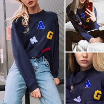 Fashion Colorful Letters Printed Long Sleeve Round Neck Sweatshirt