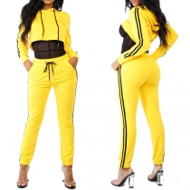 Fashion Long Sleeve Hooded Crop Top + Sports Pants Two-piece Set 